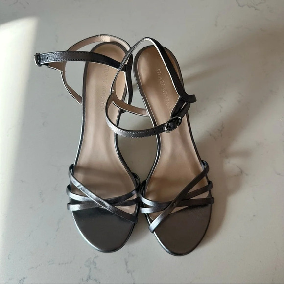 Stuart Weitzman Starla 80 Ankle strap Sandal Color Gunmetal Size: 5 - Picture 3 of 8